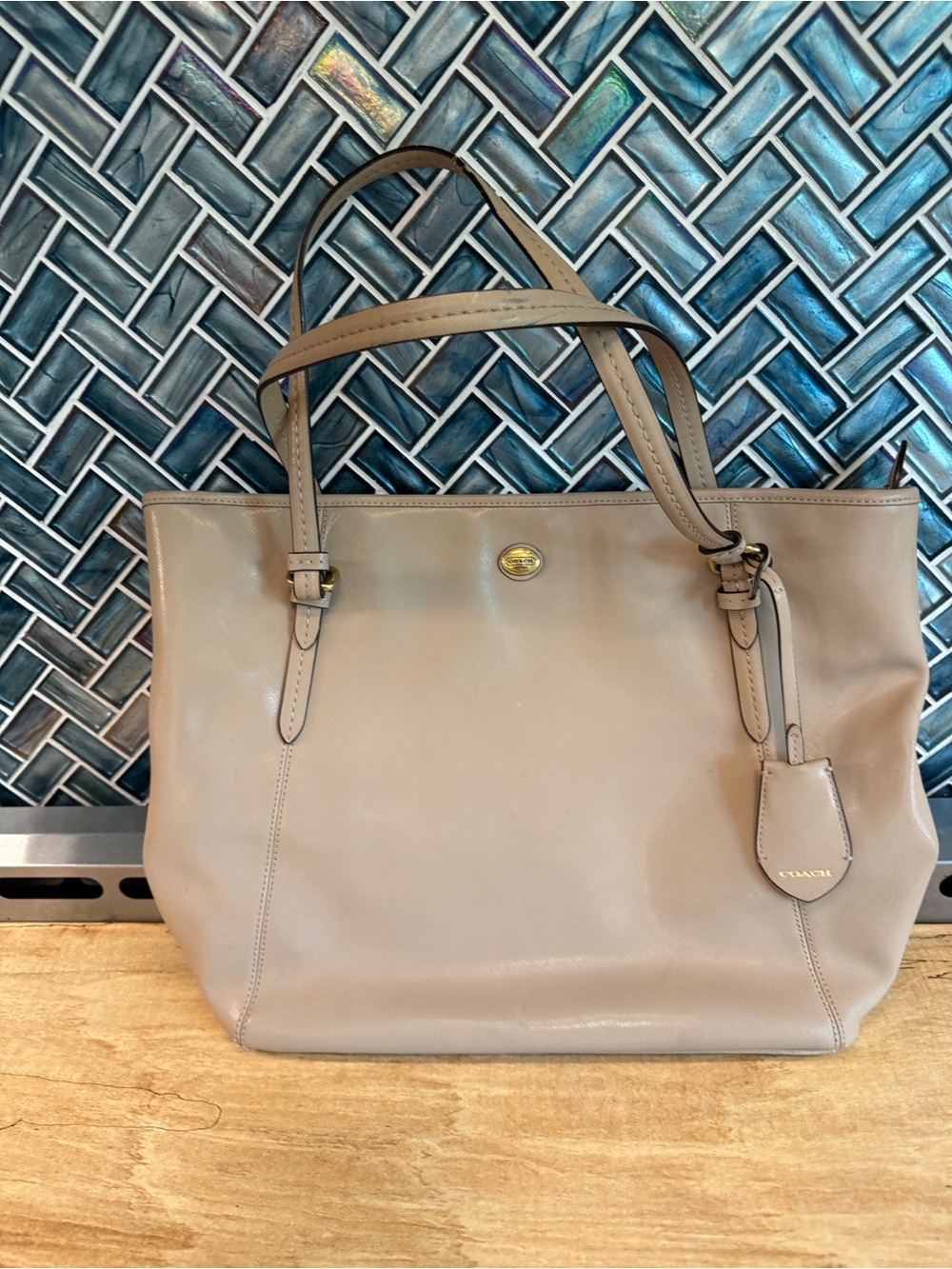 Coach Pebble Leather Tote in Taupe